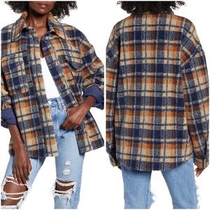 Revolve J.O.A. Plaid Sherpa Shirt Jacket Oversized Fleece Shackleton